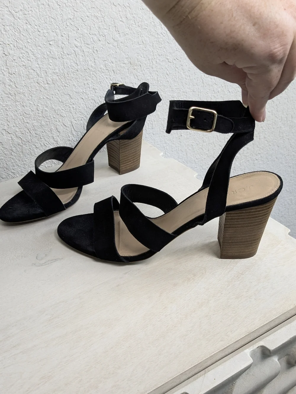 J. Crew Suede Sandal Heels Size 11 Stacked Wood Heel 3.5